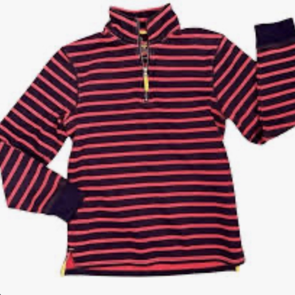 Mini Boden Boys Striped Quarter Zip Pullover Red Navy Yellow size 9/10 Years